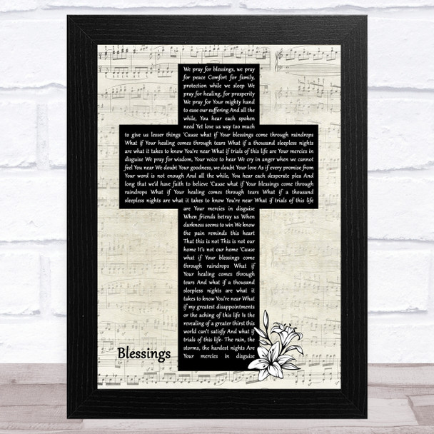 Laura Story Blessings Music Script Christian Memorial Cross Song Lyric Music Art Print