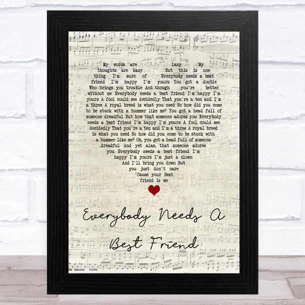 Norah Jones Everybody Needs A Best Friend Script Heart Song Lyric Music Art Print