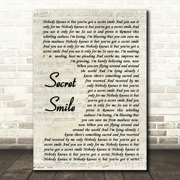 Semisonic Secret Smile Vintage Script Song Lyric Quote Print