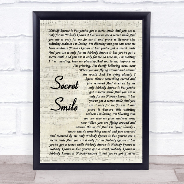 Semisonic Secret Smile Vintage Script Song Lyric Quote Print