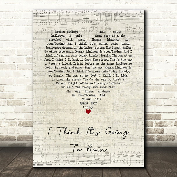 Bette Midler I Think It's Going To Rain Script Heart Song Lyric Music Art Print