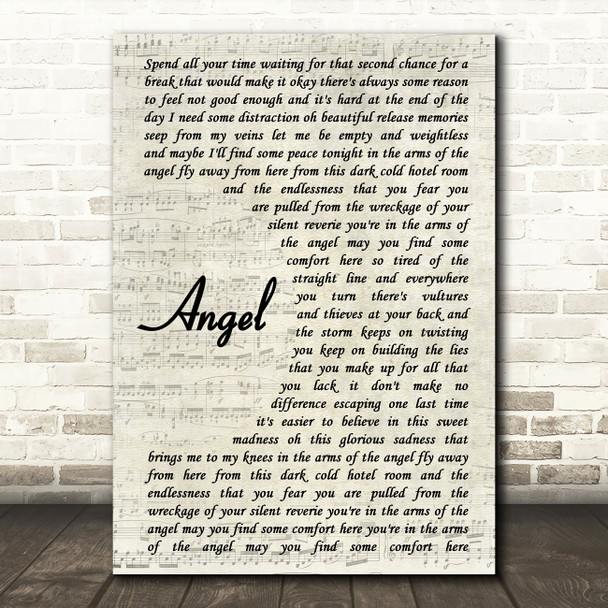 Sarah McLachlan Angel Vintage Script Song Lyric Quote Print