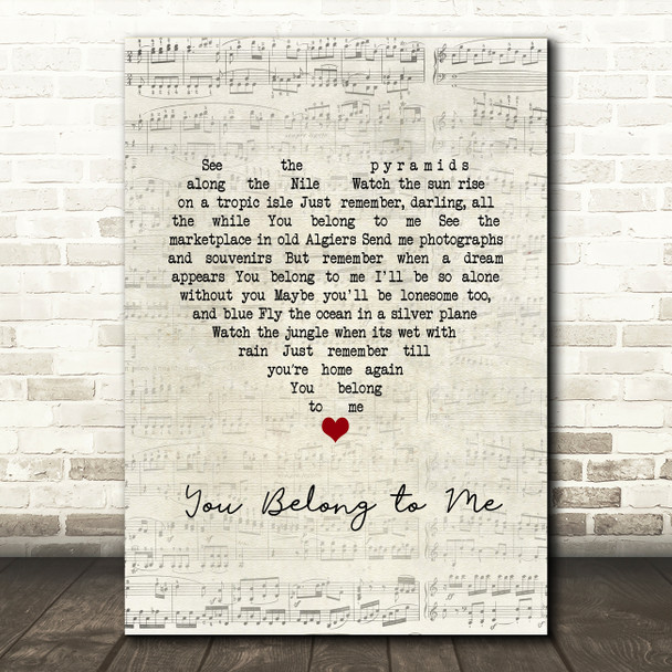 The Duprees You Belong to Me Script Heart Song Lyric Music Art Print