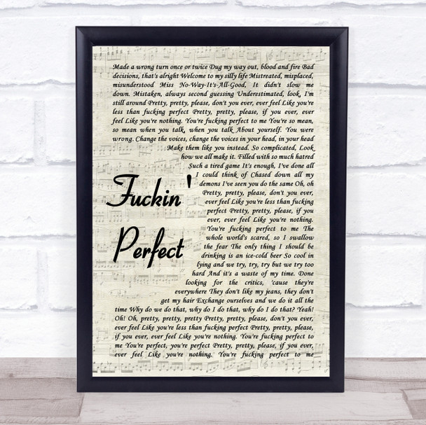 Pink Fuckin' Perfect Vintage Script Song Lyric Quote Print