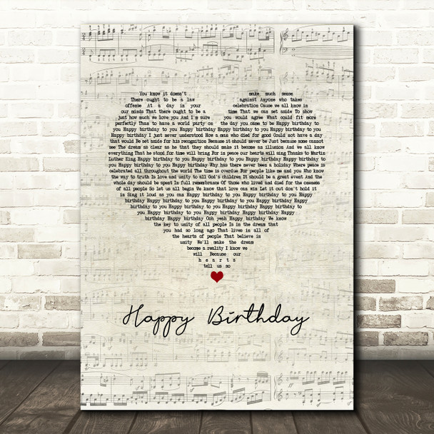 Stevie Wonder Happy Birthday Script Heart Song Lyric Music Art Print