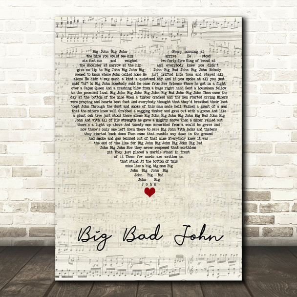 Jimmy Dean Big Bad John Script Heart Song Lyric Music Art Print