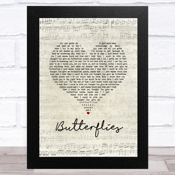Michael Jackson Butterflies Script Heart Song Lyric Music Art Print