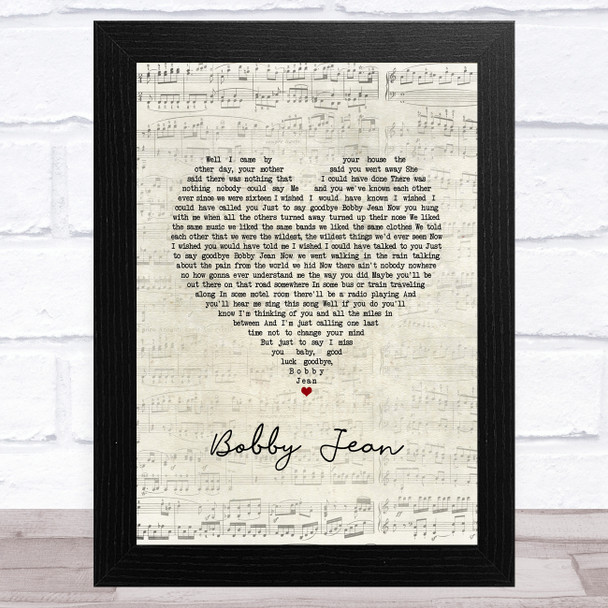 Bruce Springsteen Bobby Jean Script Heart Song Lyric Music Art Print