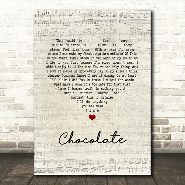 Snow Patrol Chocolate Script Heart Song Lyric Music Art Print