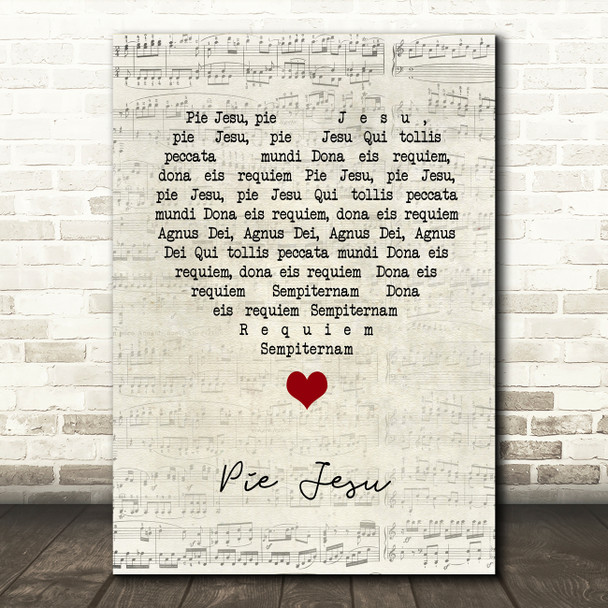 Andrew Lloyd Webber Pie Jesu Script Heart Song Lyric Music Art Print