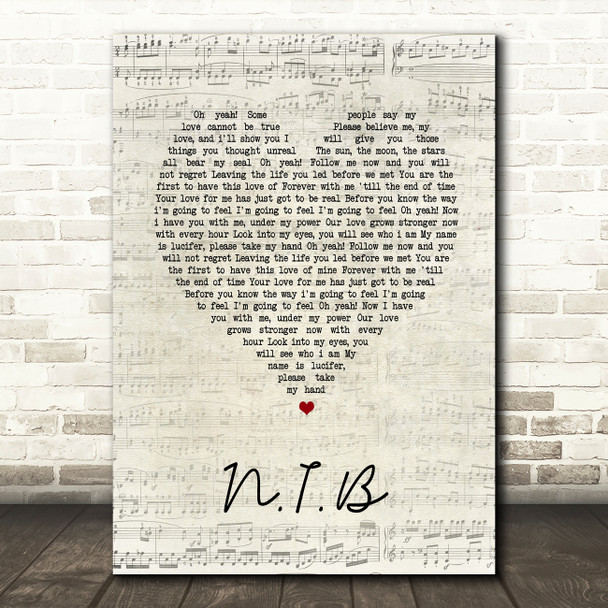 Black Sabbath N.I.B. Script Heart Song Lyric Music Art Print