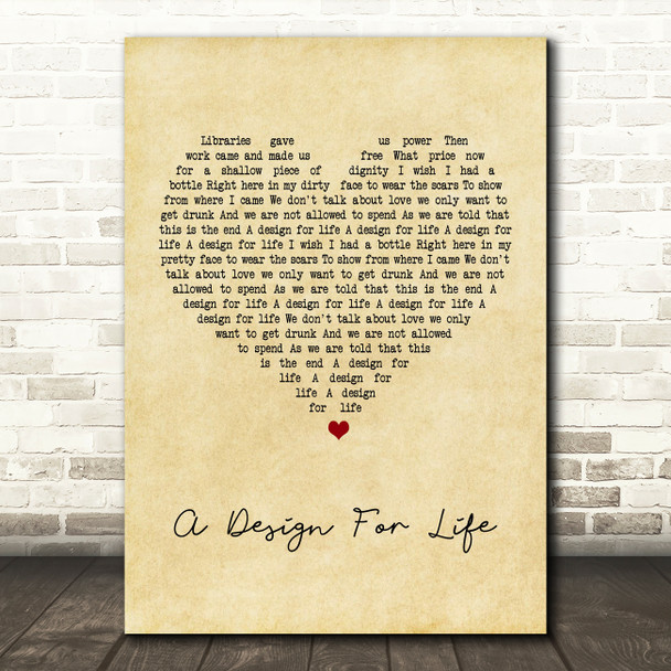 Manic Street Preachers A Design For Life Vintage Heart Song Lyric Quote Print