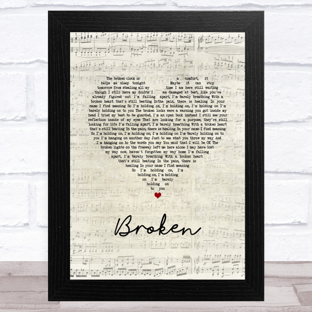 Trisha Yearwood Broken Script Heart Song Lyric Music Art Print