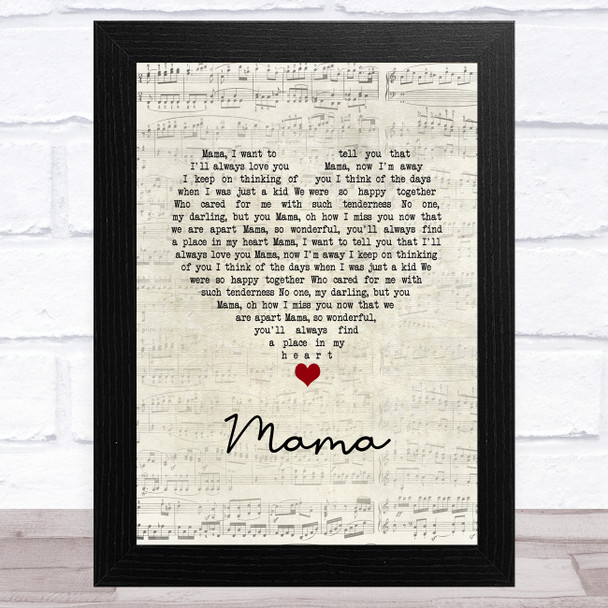 David Whitfield Mama Script Heart Song Lyric Music Art Print