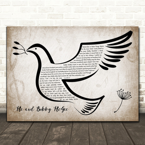 Kris Kristofferson Me and Bobby McGee Vintage Dove Bird Song Lyric Music Art Print