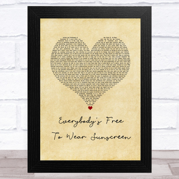 Baz Luhrmann Everybody's Free To Wear Sunscreen Vintage Heart Song Lyric Music Art Print