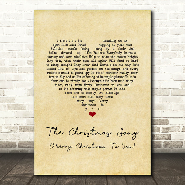 Nat King Cole The Christmas Song (Merry Christmas To You) Vintage Heart Song Lyric Music Art Print