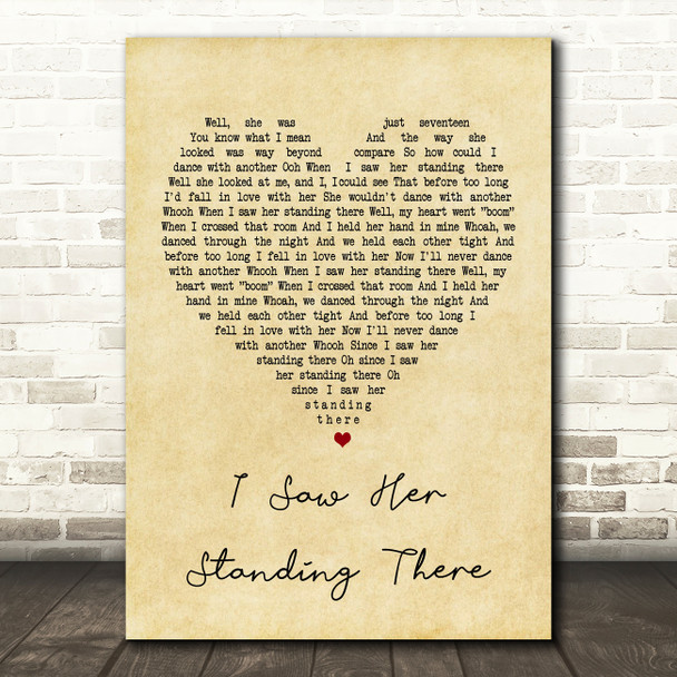 The Beatles I Saw Her Standing There Vintage Heart Song Lyric Quote Print