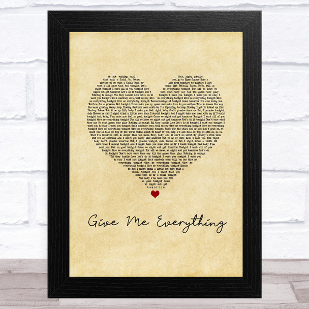 Pitbull Give Me Everything Vintage Heart Song Lyric Music Art Print