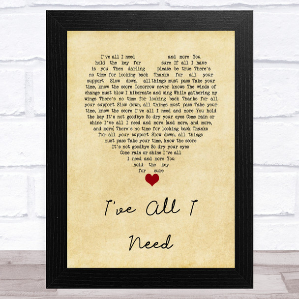 Liam Gallagher I've All I Need Vintage Heart Song Lyric Music Art Print