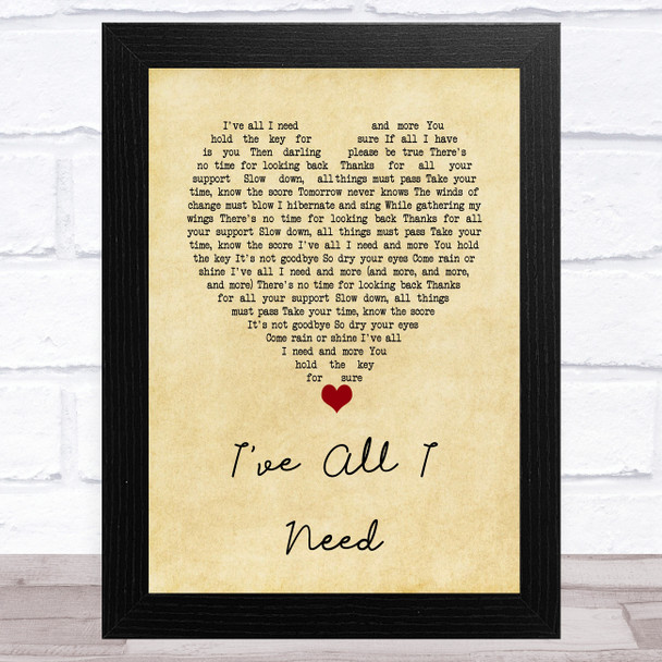 Liam Gallagher I've All I Need Vintage Heart Song Lyric Music Art Print
