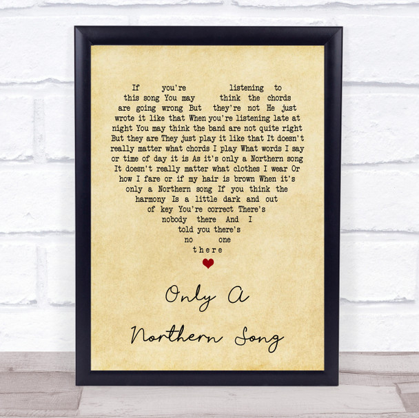 The Beatles Only A Northern Song Vintage Heart Song Lyric Quote Print