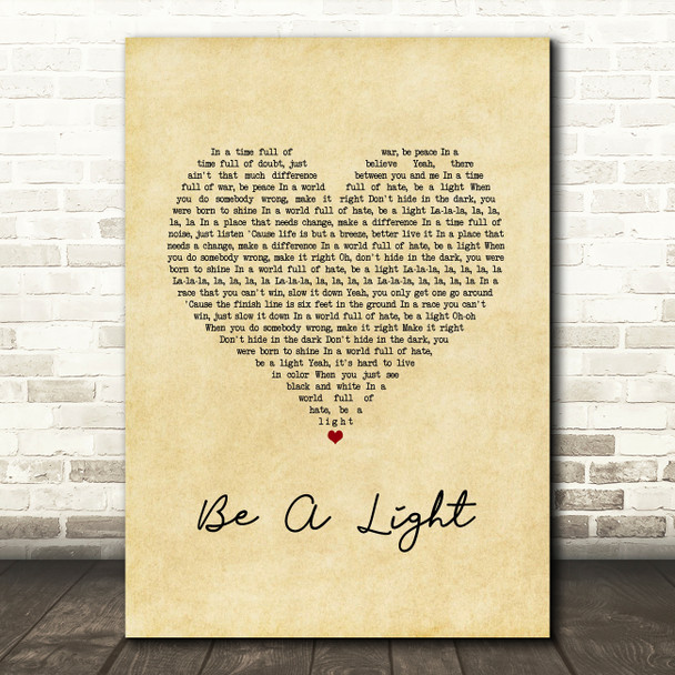 Thomas Rhett Be A Light Vintage Heart Song Lyric Music Art Print