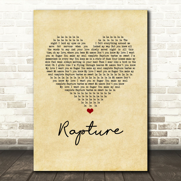 iiO Rapture Vintage Heart Song Lyric Music Art Print