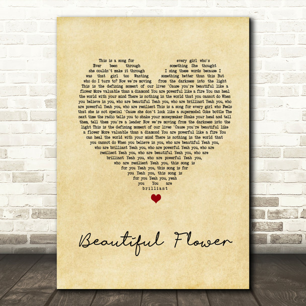 India Arie Beautiful Flower Vintage Heart Song Lyric Quote Print