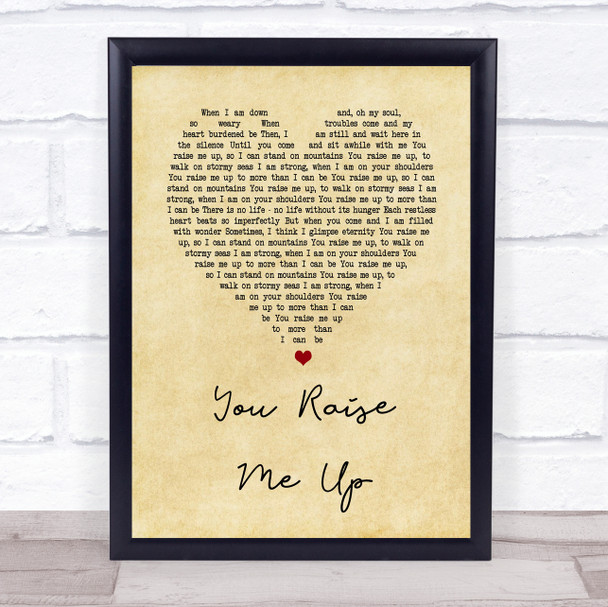 Josh Groban You Raise Me Up Vintage Heart Song Lyric Quote Print