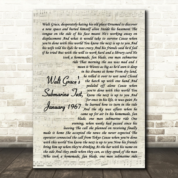 John Mayer Walt Grace's Submarine Test, January 1967 Vintage Script Song Lyric Music Art Print