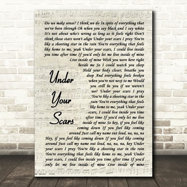 Godsmack Under Your Scars Vintage Script Song Lyric Music Art Print