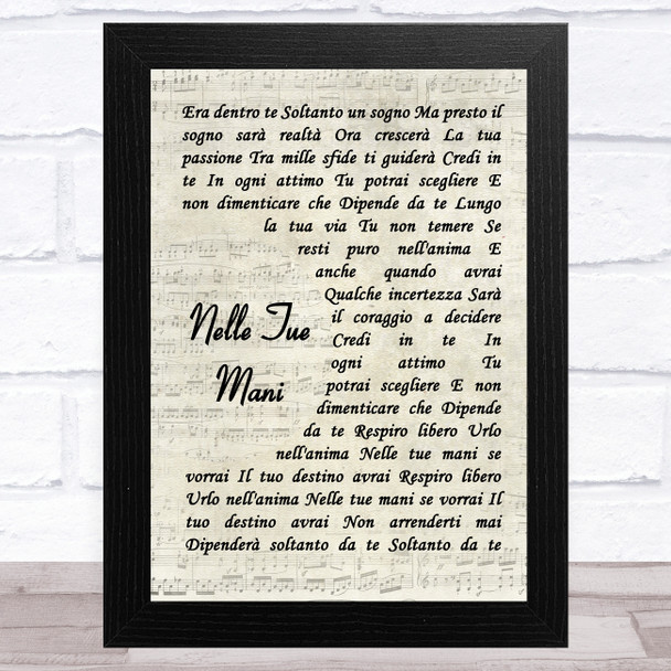 Andrea Bocelli Nelle Tue Mani Vintage Script Song Lyric Music Art Print