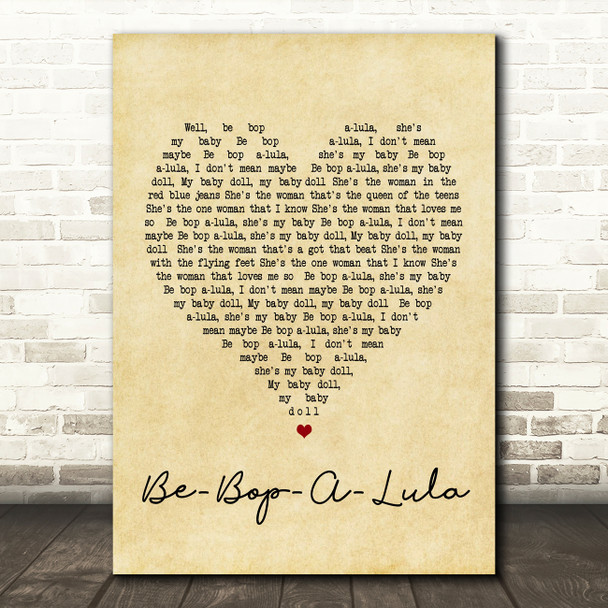 Gene Vincent Be-Bop-A-Lula Vintage Heart Song Lyric Quote Print