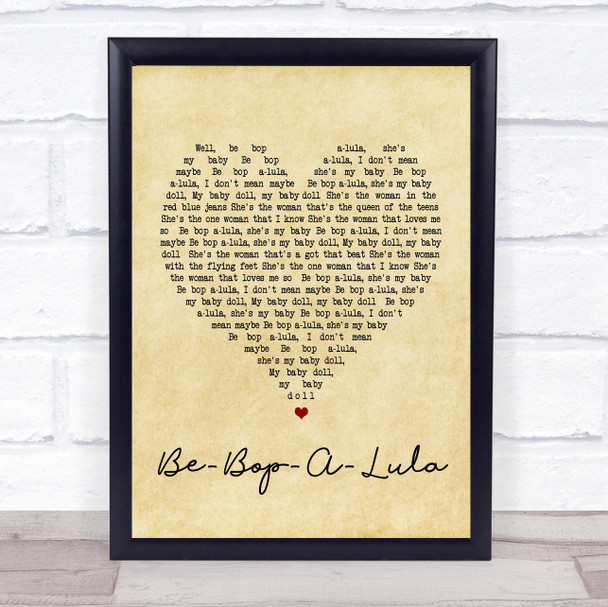 Gene Vincent Be-Bop-A-Lula Vintage Heart Song Lyric Quote Print