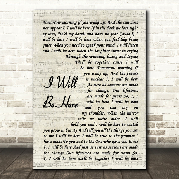 Steven Curtis Chapman I Will Be Here Vintage Script Song Lyric Music Art Print