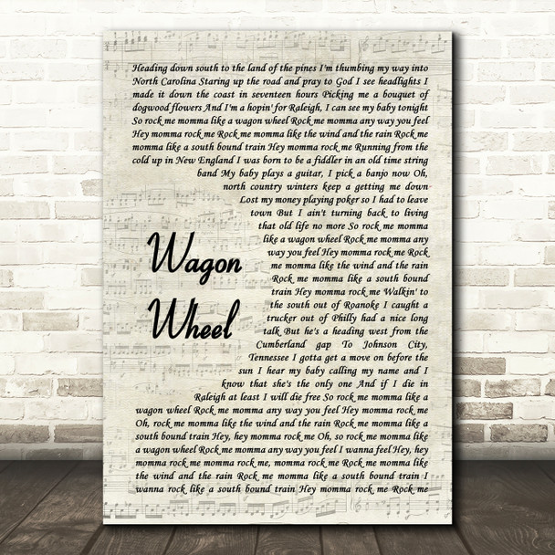 Darius Rucker Wagon Wheel Vintage Script Song Lyric Music Art Print