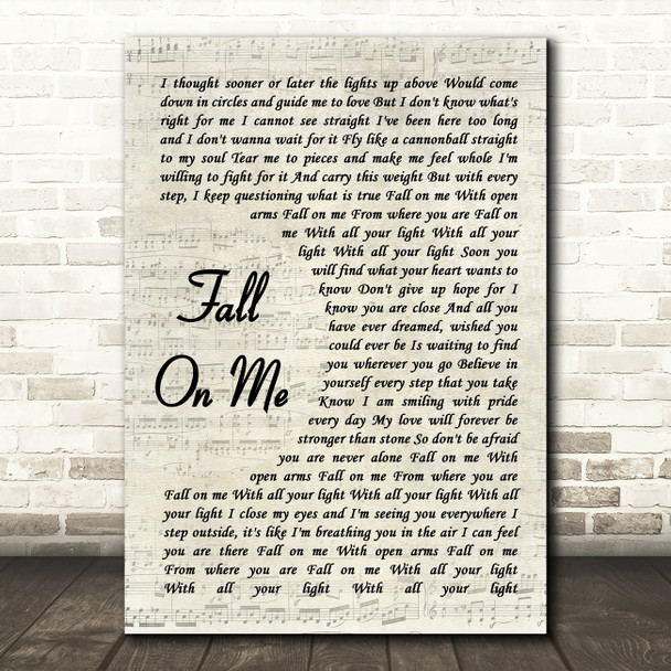 Andrea Bocelli & Matteo Bocelli Fall On Me Vintage Script Song Lyric Music Art Print