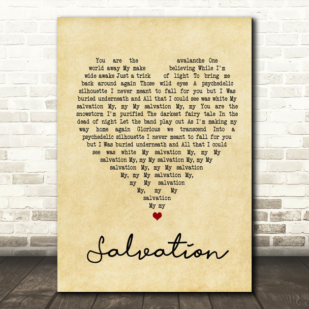 Gabrielle Aplin Salvation Vintage Heart Song Lyric Quote Print