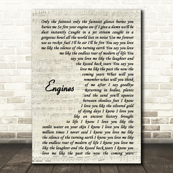 Snow Patrol Engines Vintage Script Song Lyric Music Art Print