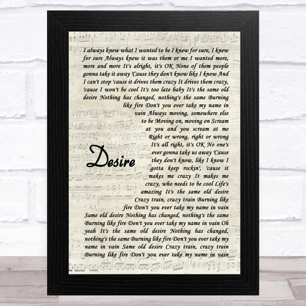 Ozzy Osbourne Desire Vintage Script Song Lyric Music Art Print