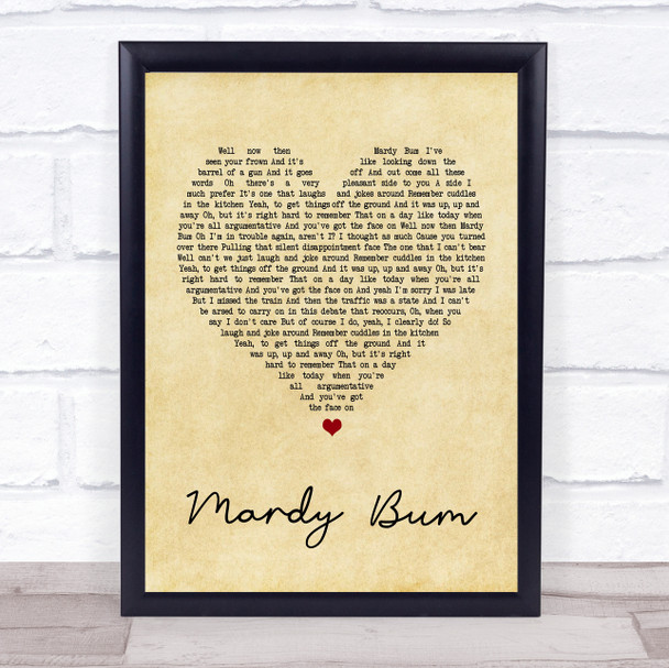Arctic Monkeys Mardy Bum Vintage Heart Song Lyric Quote Print