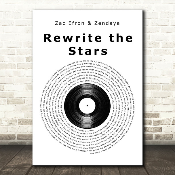 Zac Efron, Zendaya - GREATEST SHOWMAN Rewrite the Stars Vinyl Record Song Lyric Music Art Print