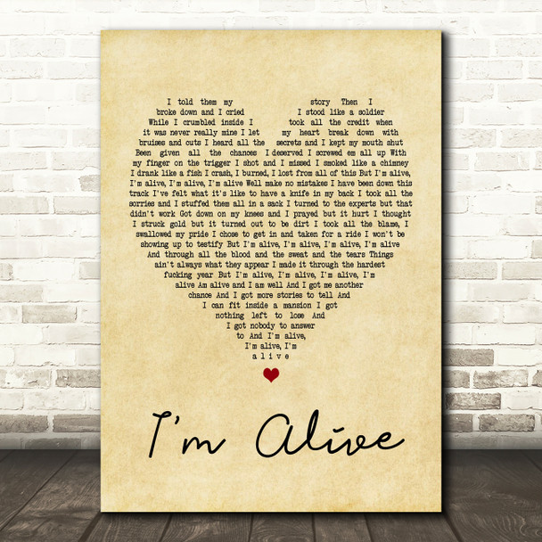 Kasey Chambers I'm Alive Vintage Heart Song Lyric Quote Print
