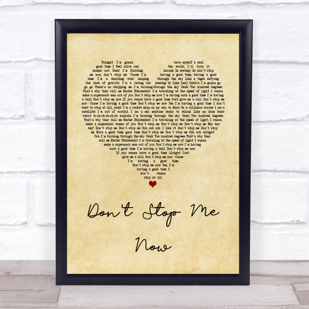 Queen Don't Stop Me Now Vintage Heart Song Lyric Quote Print