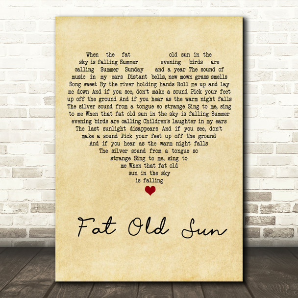 Pink Floyd Fat Old Sun Vintage Heart Song Lyric Quote Print