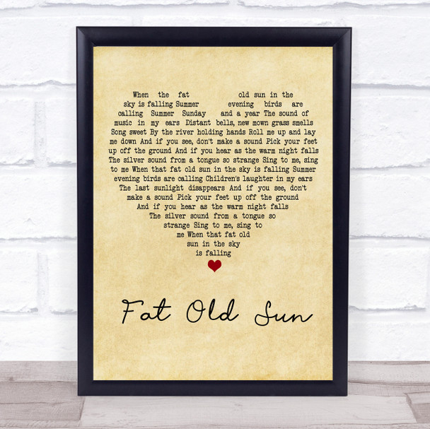 Pink Floyd Fat Old Sun Vintage Heart Song Lyric Quote Print