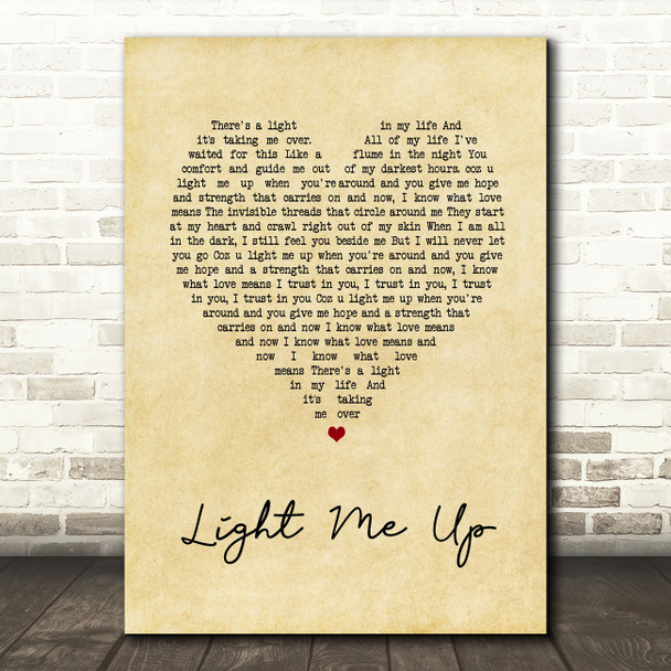 Tom Baxter Light Me Up Vintage Heart Song Lyric Quote Print