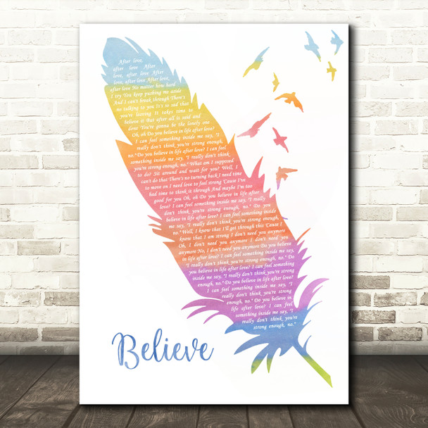 Cher Believe Watercolour Feather & Birds Song Lyric Music Art Print