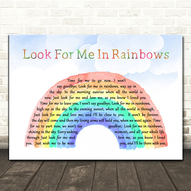 Vicki Brown Look For Me In Rainbows Watercolour Rainbow & Clouds Song Lyric Music Art Print